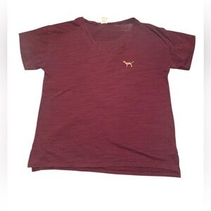 PINK by Victoria’s Secret Burgundy V-Neck Tee Gold Dog Graphic Size L Pre-Loved